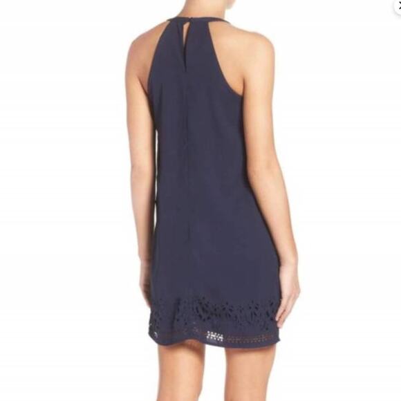Greylin Melissa Laser Cut Deep Navy Blue Halter Shift Mini Dress sz XS - Picture 2 of 13